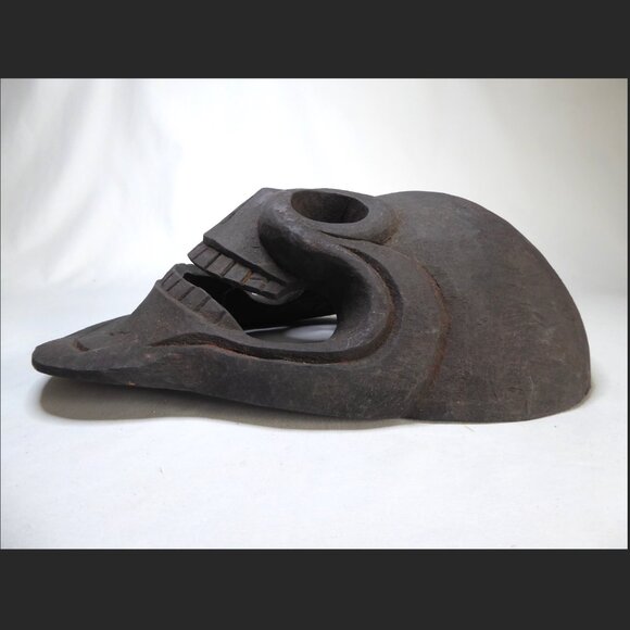 VINTAGE 13.5” NEPAL SMILING SKULL SKELETON HAND CARVED WOOD MASK WALL HANGING - Picture 5 of 8